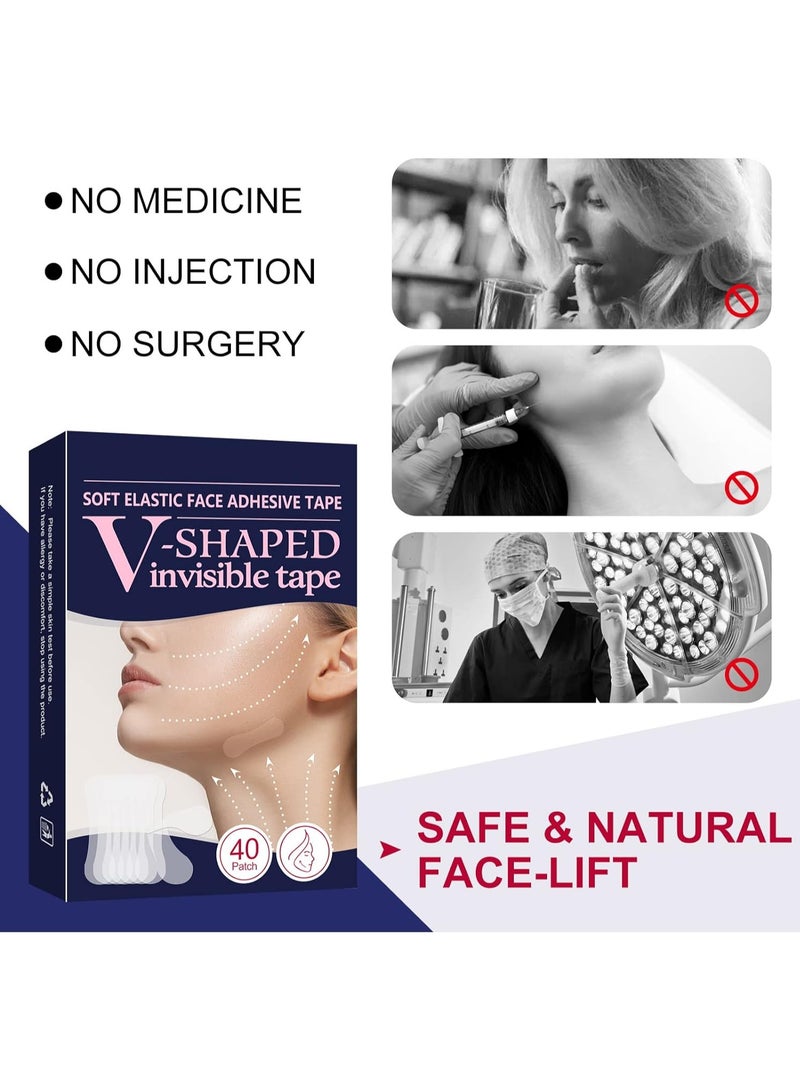 DubaiGallery شريط شد الوجه غير المرئي، 40 قطعة، مجموعة فورية من ملصقات شد الوجه، شرائط شد الوجه، ملصقات شد الوجه، أشرطة وجه على شكل حرف V للنساء والسيدات - Image 4