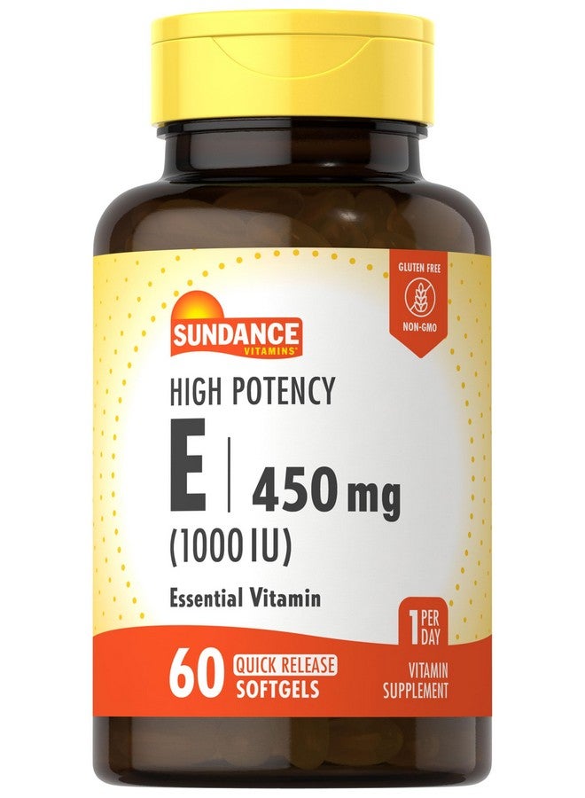 Sundance High Potency Vitamin E | 450mg (1000 IU) | 60 Softgels | Essential Vitamin Supplement | Non-GMO and Gluten Free Formula - Image 1