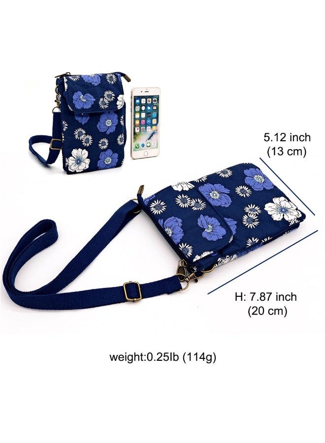 حقيبة كروس بودي صغيرة بنقشة زهور، حقيبة محفظة للجوّال من القطن الناعم، تخزين متعدد الطبقات، سحابات معدنية، حزام قابل للتعديل، حقيبة كتف للنساء - Image 4
