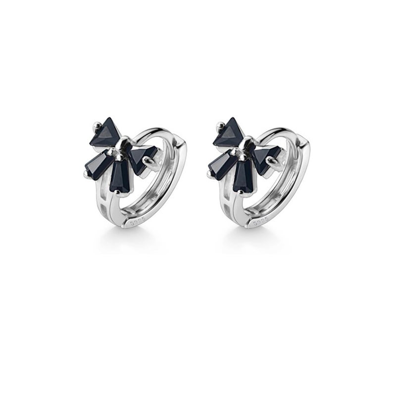 Reffeer أقراط هوك على شكل قوس من الفضة الإسترلينية 925 للنساء والفتيات المراهقات مع حبات CZ سوداء (A-Silver) - Image 1