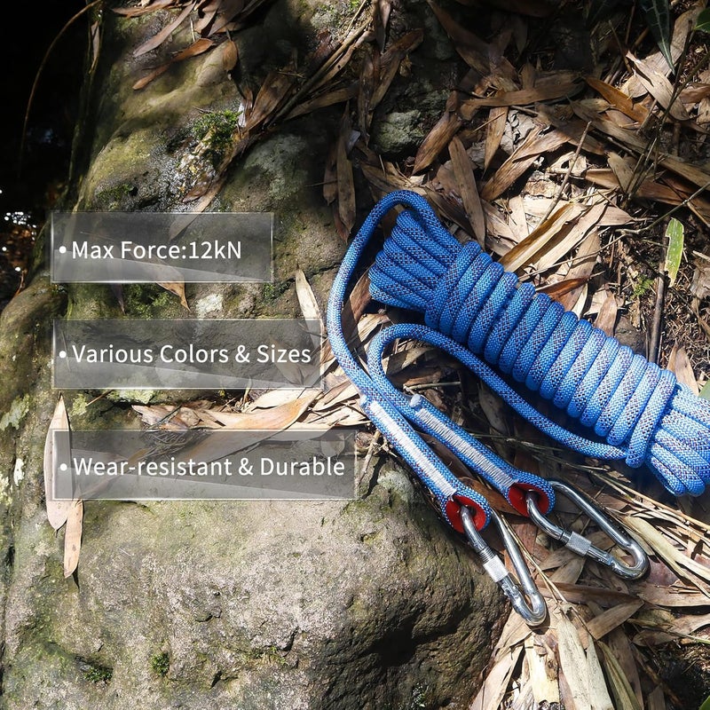 Newdoar Climbing Rope 8(5/16in),10mm (3/8in), High Strength Accessory Cord Rope with 2 Steel Hooks, for Outdoor Rescue Rappelling Rope Down Cliffs ledges Safety Escape Tow Strap Equipment(Blue) - Image 5