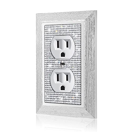 Gaocai 1 Pcs Shiny Rhinestones Outlet Covers Wall Plates Light Switch Cover Plate Decorative Imitation Wood Grain Wall Plate Single Toggle Outlet Cover Durable Switch Covers - Image 1