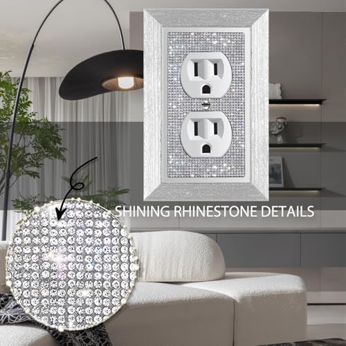Gaocai 1 Pcs Shiny Rhinestones Outlet Covers Wall Plates Light Switch Cover Plate Decorative Imitation Wood Grain Wall Plate Single Toggle Outlet Cover Durable Switch Covers - Image 3