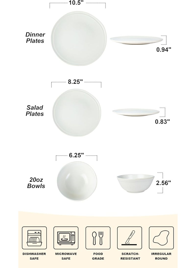 Famiware Aegan 12 Piece Handmade Stoneware Dinnerware Set, Set for 4, Scratch Resistant, Microwave & Dishwasher Safe, Matte White  - Image 5