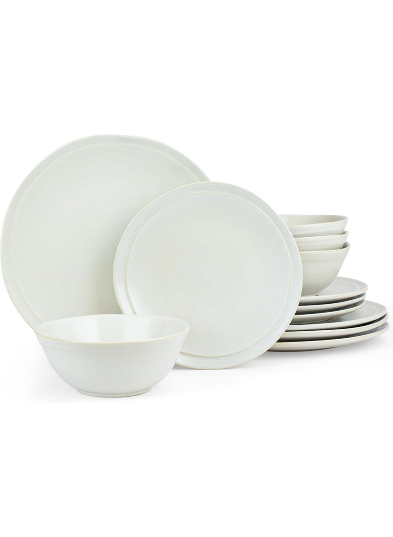 Famiware Aegan 12 Piece Handmade Stoneware Dinnerware Set, Set for 4, Scratch Resistant, Microwave & Dishwasher Safe, Matte White  - Image 1