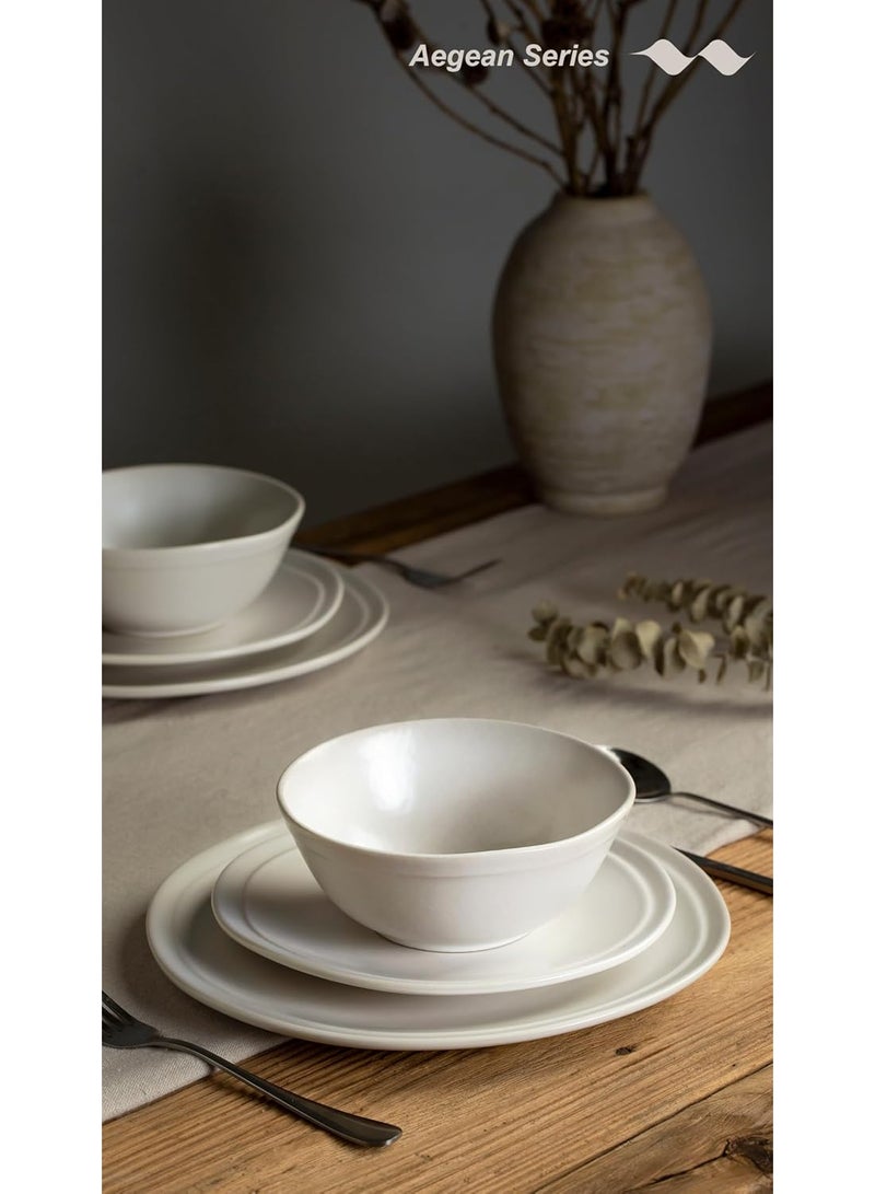 Famiware Aegan 12 Piece Handmade Stoneware Dinnerware Set, Set for 4, Scratch Resistant, Microwave & Dishwasher Safe, Matte White  - Image 3