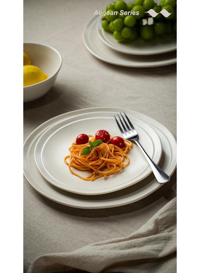 Famiware Aegan 12 Piece Handmade Stoneware Dinnerware Set, Set for 4, Scratch Resistant, Microwave & Dishwasher Safe, Matte White  - Image 2