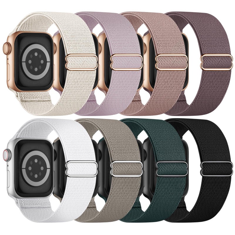 Knossen 8 Pack Stretchy Solo Loop Band Compatible with Apple Watch Bands for Women Men 40mm 38mm 41mm 42mm 44mm 45mm 46mm 49mm, Nylon Braided Strap for iWatch Series 11 10 9 8 7 6 SE 5 4 3 Ultra 3 Ultra 2 - Image 1