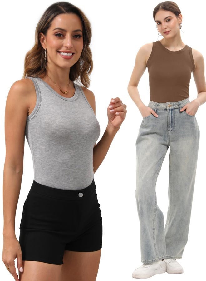 BQTQ 5 Pack Womens Crewneck Tank Tops High Neck Tank Tops Sleeveless Slim Fit Basic Tanks Top Ladies Undershirts, Black, Gray, White, Brown, Apricot, M - Image 5