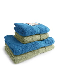 White Rose Towel 4 Piece Bathroom  Set ACCRA 550 GSM 100% Cotton Terry 2 Bath  70X140 cm & 2 Hand  50x90 cm Green & Blue Color Soft Feel Super Absorbent  - Image 4