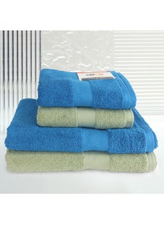 White Rose Towel 4 Piece Bathroom  Set ACCRA 550 GSM 100% Cotton Terry 2 Bath  70X140 cm & 2 Hand  50x90 cm Green & Blue Color Soft Feel Super Absorbent  - Image 1