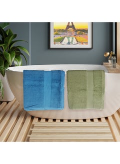 White Rose Towel 4 Piece Bathroom  Set ACCRA 550 GSM 100% Cotton Terry 2 Bath  70X140 cm & 2 Hand  50x90 cm Green & Blue Color Soft Feel Super Absorbent  - Image 2