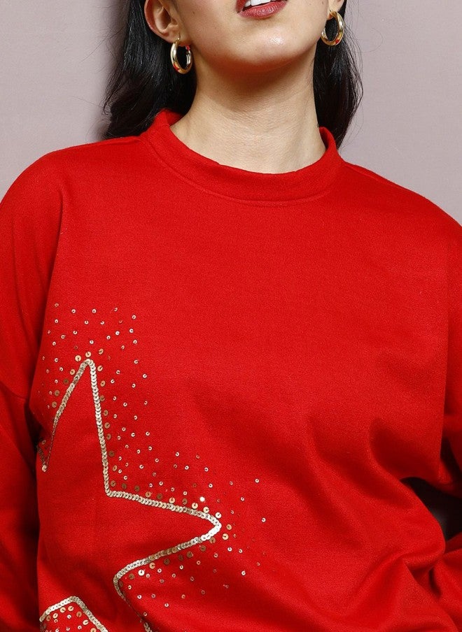 Athena Red Embellished Sweatshirt for Women - Image 2