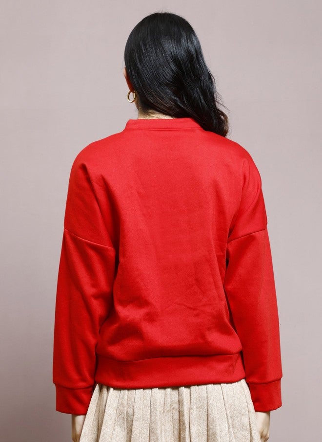 Athena Red Embellished Sweatshirt for Women - Image 4