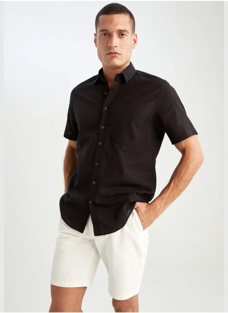 ديفاكتو Man Regular Fit Polo Neck Woven Top Short Sleeve Shirt