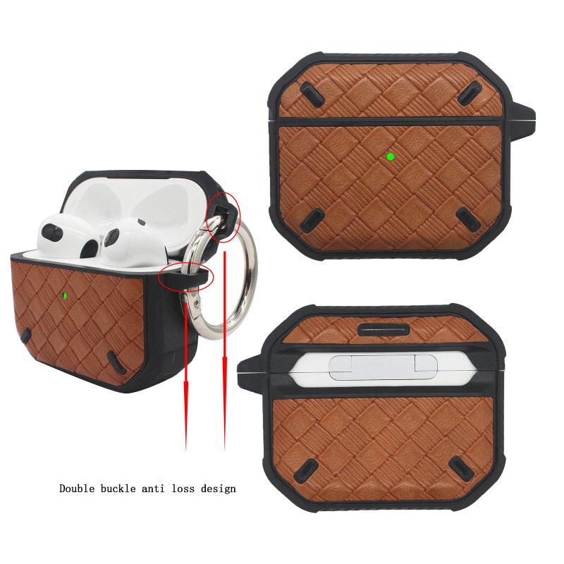 Armor Weave Texture Earphone Protective Case with Hook for AirPods 3(Light Brown)