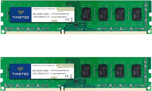 Timetec 16GB KIT2x8GB DDR3 1600MHz DDR31600 PC312800 PC312800U NonECC Unbuffered 15V CL11 2Rx8 Dual Rank 240 Pin UDIMM Desktop PC Computer Memory RAMSDRAM Module Upgrade - Image 1