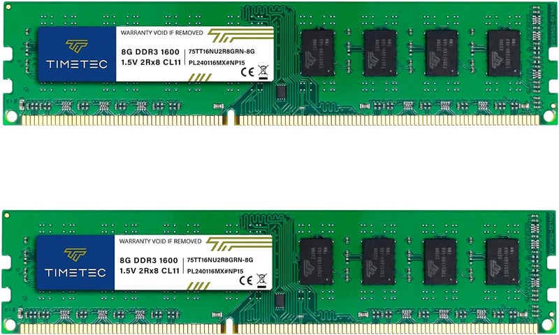 Timetec 16GB KIT2x8GB DDR3 1600MHz DDR31600 PC312800 PC312800U NonECC Unbuffered 15V CL11 2Rx8 Dual Rank 240 Pin UDIMM Desktop PC Computer Memory RAMSDRAM Module Upgrade - Image 2
