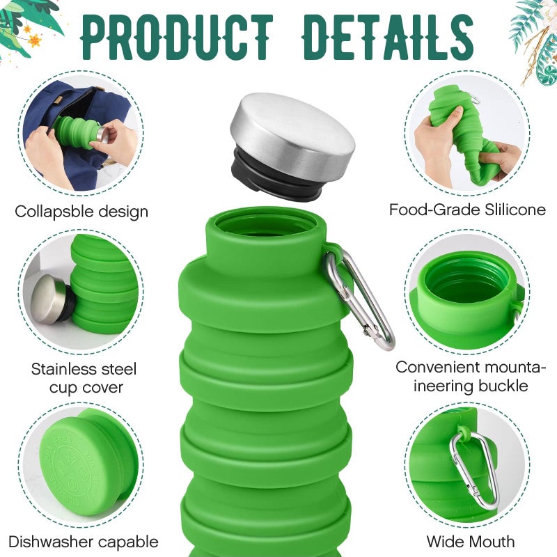 Bukela Collapsible Water Bottles, Bulk Reusable Silicone Foldable Water Bottles, Portable Lightweight Sports Bottle with Carabiner for Gym Hiking Camping Travel, 500ml Blue and Black - Image 2