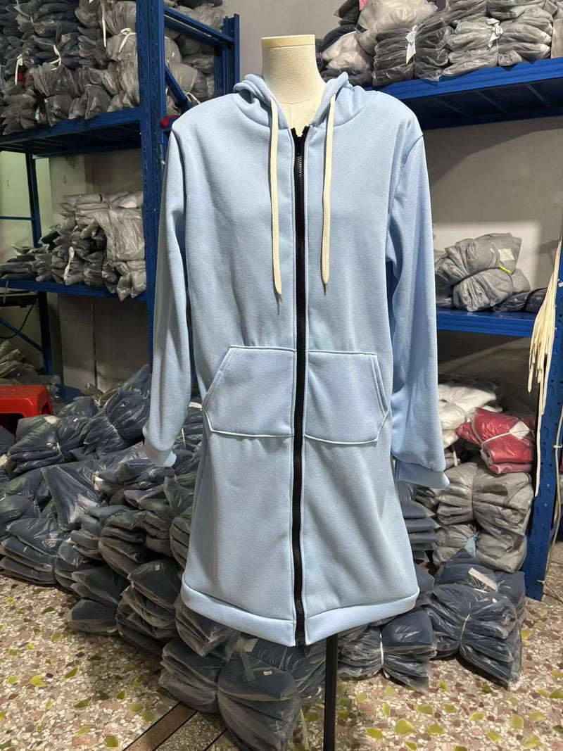 2021 Autumn Winter Brushed Fleece Hoodie Cardigan Light blue 