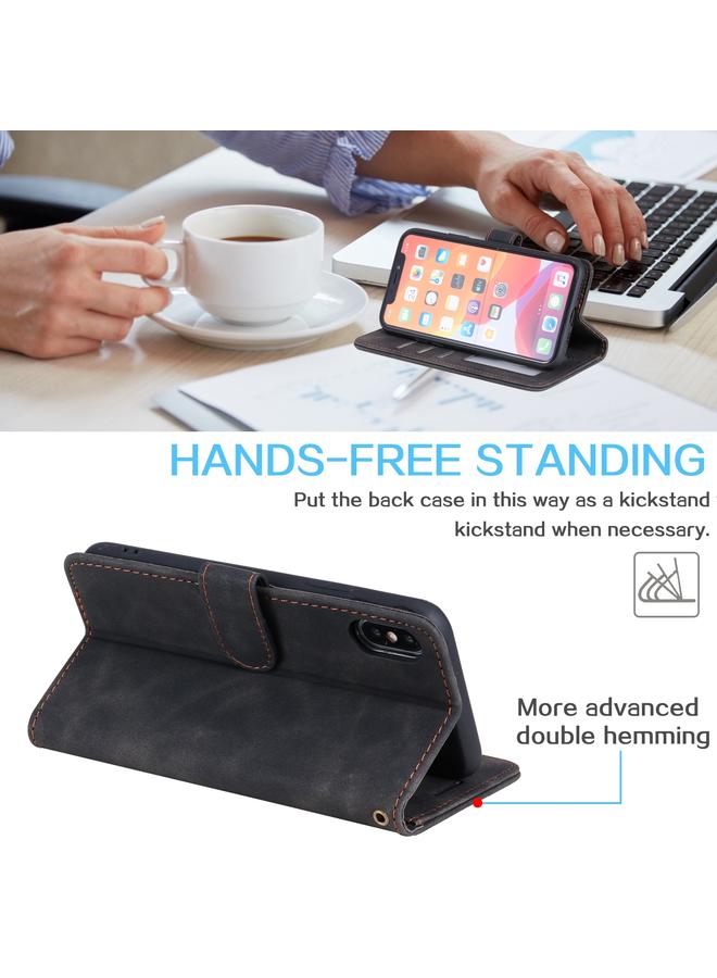 اس-توب جراب هاتف iPhone X / XS Skin Feel مضاد للسرقة بفرشاة أفقية قابلة للطي من الجلد - Image 4