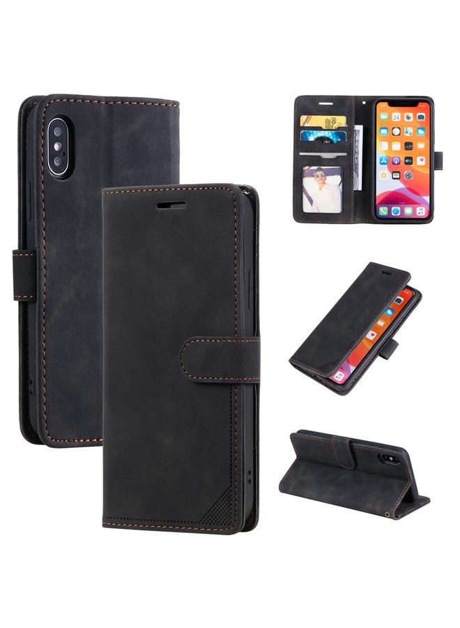 اس-توب جراب هاتف iPhone X / XS Skin Feel مضاد للسرقة بفرشاة أفقية قابلة للطي من الجلد - Image 1