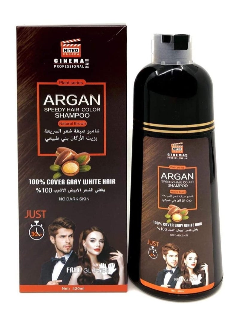NITRO CANADA Cinema professional Argan speedy hair color shampoo 420ml Natural Brown - Image 1