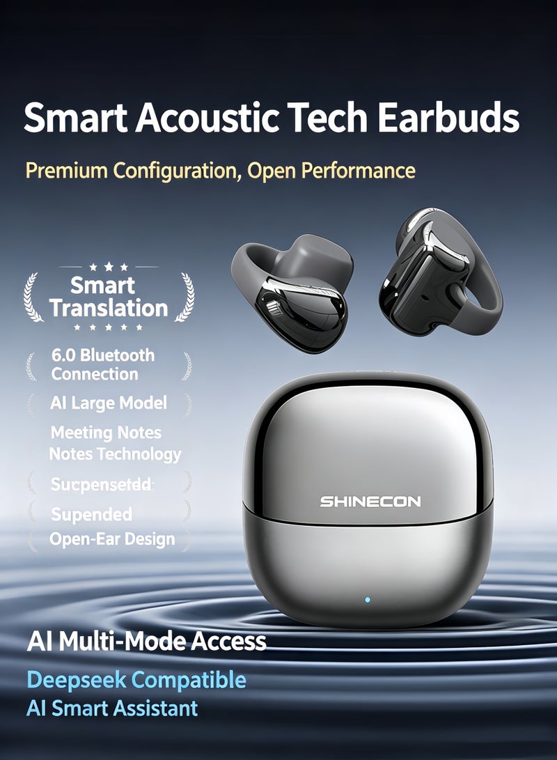 Bluetooth Ear Clip Earphones with AI Smart Translation, Open-Ear Design Sports Earbuds