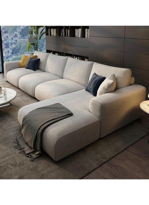 Beech wood and linen corner sofa - beige