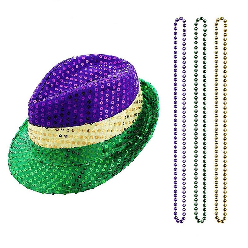 LKQBBSZ Carnival Sequined Party Accessory Mardi Gras Fedora Hat and Necklace Costume Accessories Party Favor - Image 3