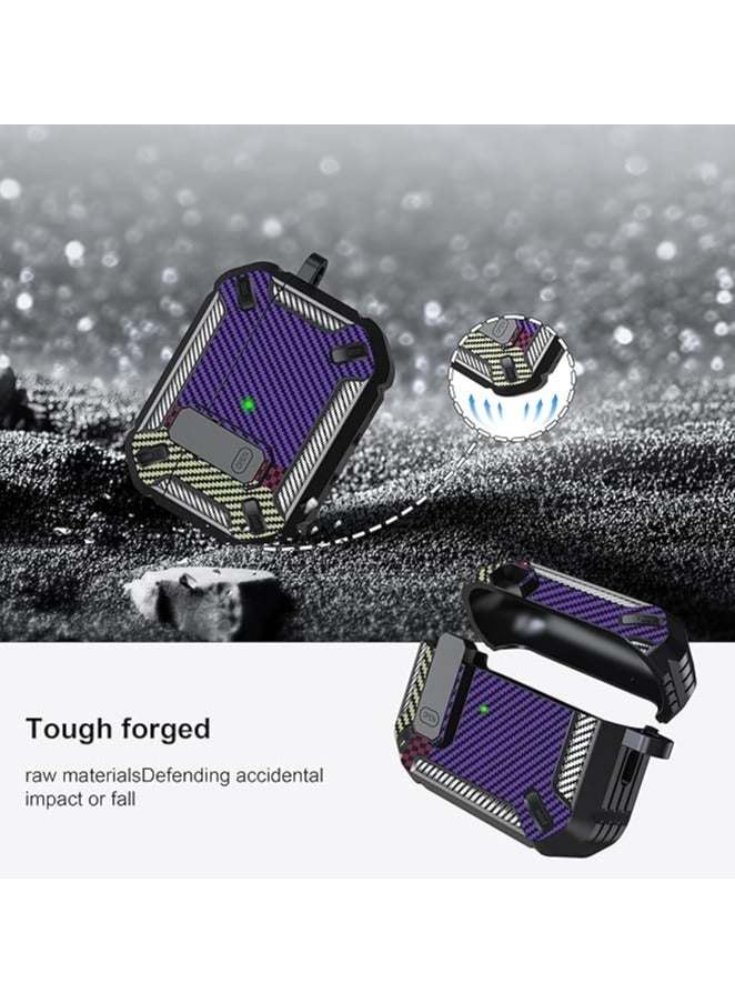 Airpods 4 Case, Airpods 4th Generation Case with Lock, Airpods 4th Generation Case, Hard Shell Rugged Shockproof Case with Keychain for Apple Airpods 4 2024 (Purple Carbon Fiber) - Image 3