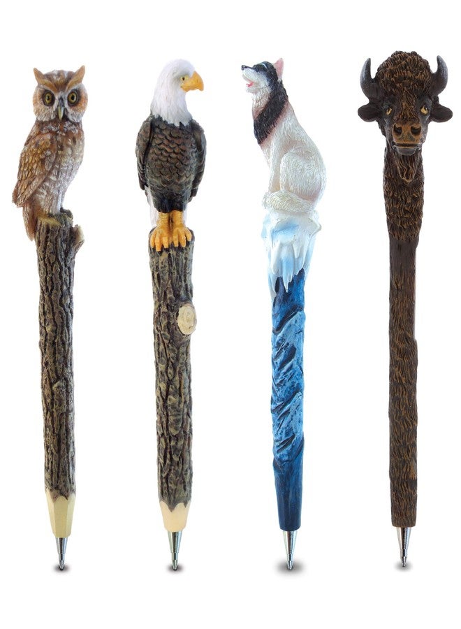 Planet Pens Bundle of Owl, Eagle, Wolf, Bison Novelty Pens - Fun & Unique Office Supplies Ballpoint Pens Colorful Wild Life Animals Writing Pens Instrument For Cool School & Office Decor - 4 Pack - Image 1