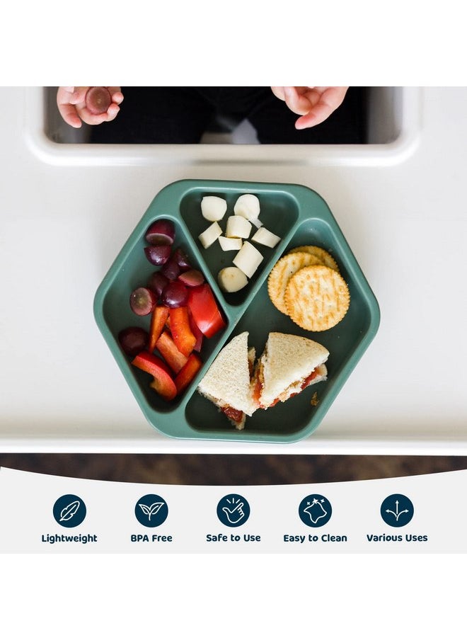 Tiny Twinkle Silicone Suction Baby Plate, Suction Grip Divided Dish for First Foods and Self-Feeding Toddlers, Baby Led Weaning Supplies for Independent Eating (Olive Plate with Lid)