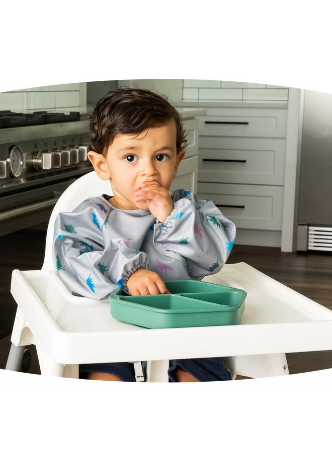 Tiny Twinkle Silicone Suction Baby Plate, Suction Grip Divided Dish for First Foods and Self-Feeding Toddlers, Baby Led Weaning Supplies for Independent Eating (Olive Plate with Lid)