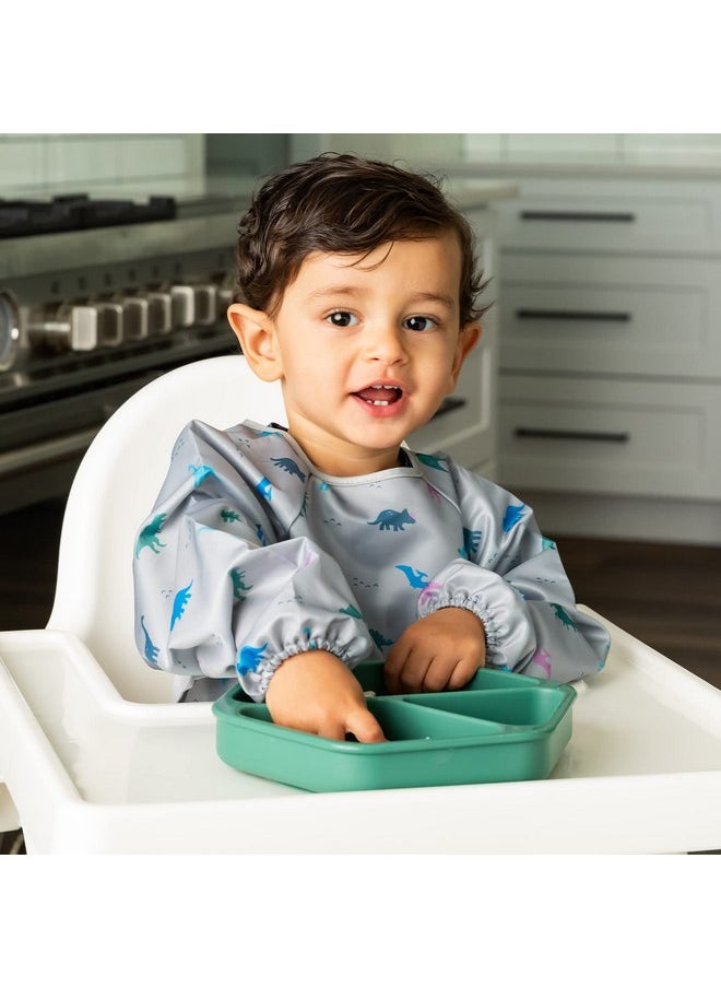 Tiny Twinkle Silicone Suction Baby Plate, Suction Grip Divided Dish for First Foods and Self-Feeding Toddlers, Baby Led Weaning Supplies for Independent Eating (Olive Plate with Lid)