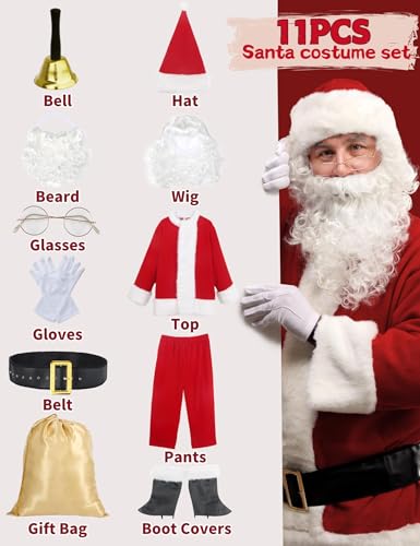 ADOMI Santa Claus Costume for Men Adults Santa Suit 11pcs Mens Red Deluxe Christmas Clause Outfit Cosplay Vacation Suits Set XL - Image 4
