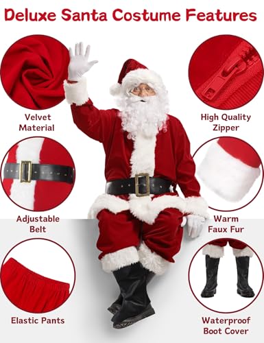 ADOMI Santa Claus Costume for Men Adults Santa Suit 11pcs Mens Red Deluxe Christmas Clause Outfit Cosplay Vacation Suits Set XL - Image 5