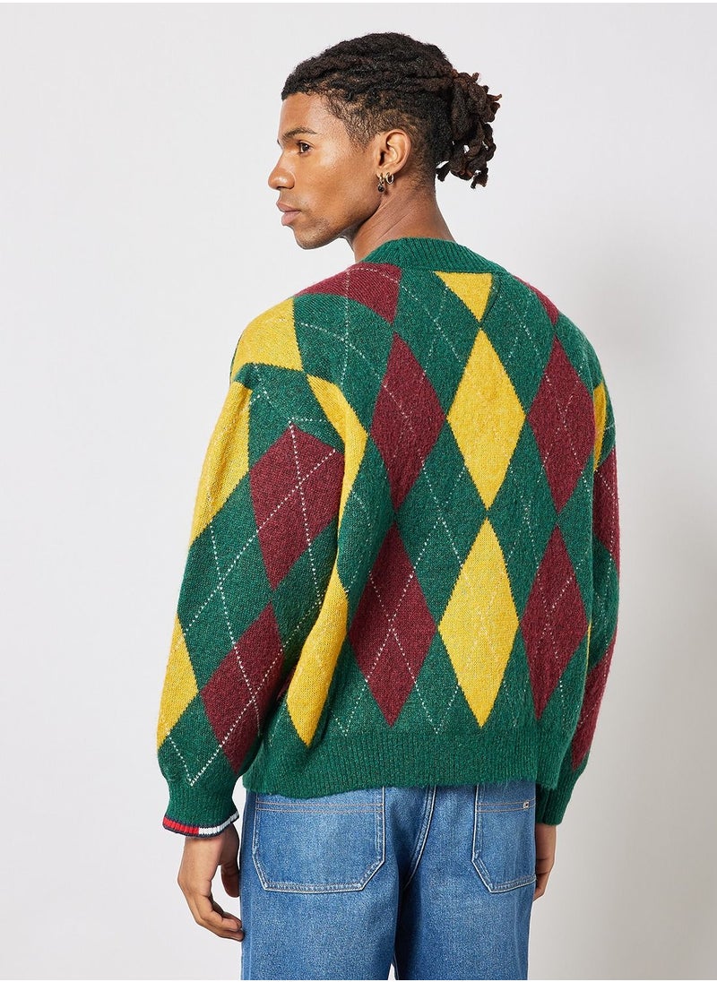 TOMMY JEANS - Argyle Check Cardigan - Image 1