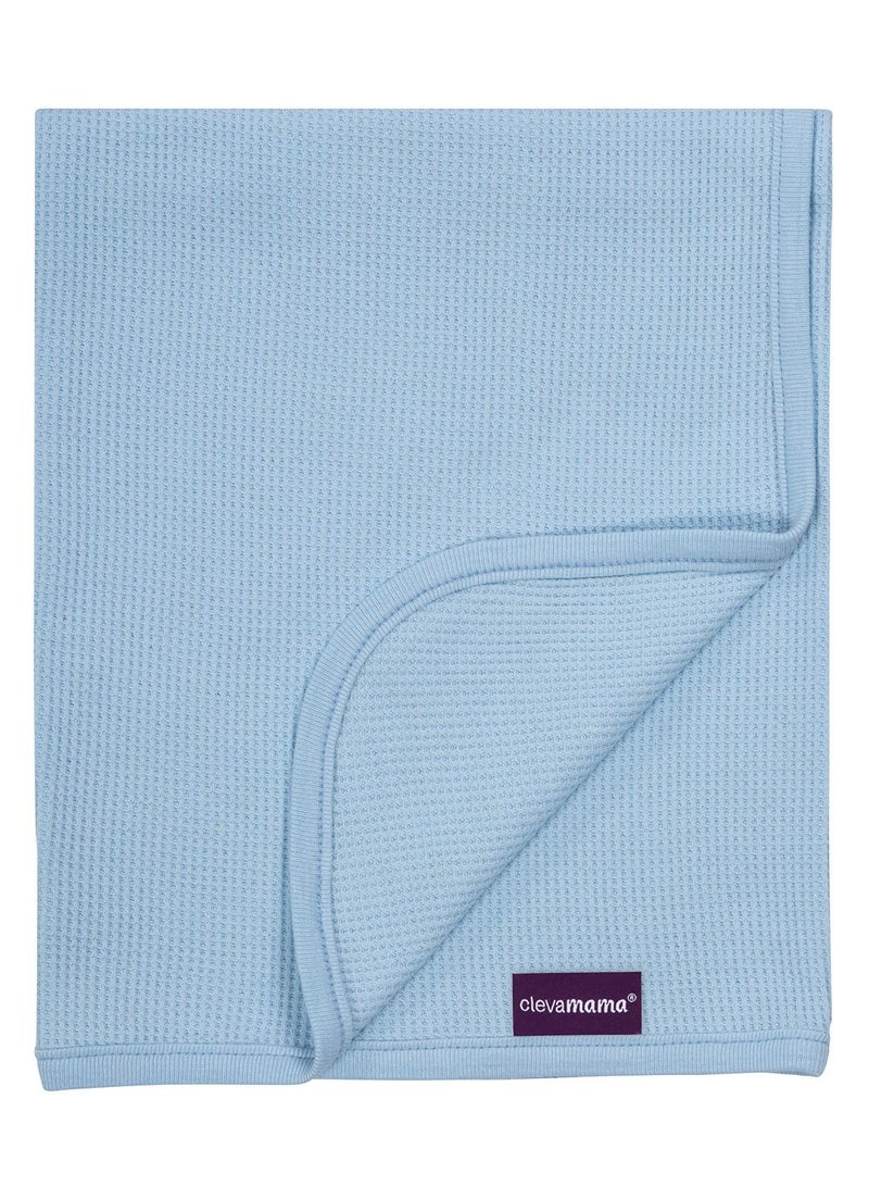 Clevamama Waffle Weave Cotton Blanket Cot/Cot Bed 120 x 140 cm - Blue - Image 1