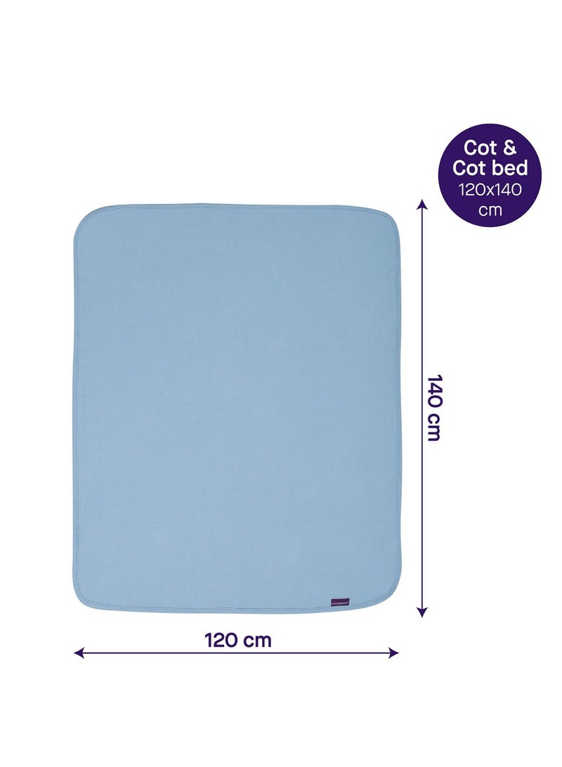 Clevamama Waffle Weave Cotton Blanket Cot/Cot Bed 120 x 140 cm - Blue - Image 4