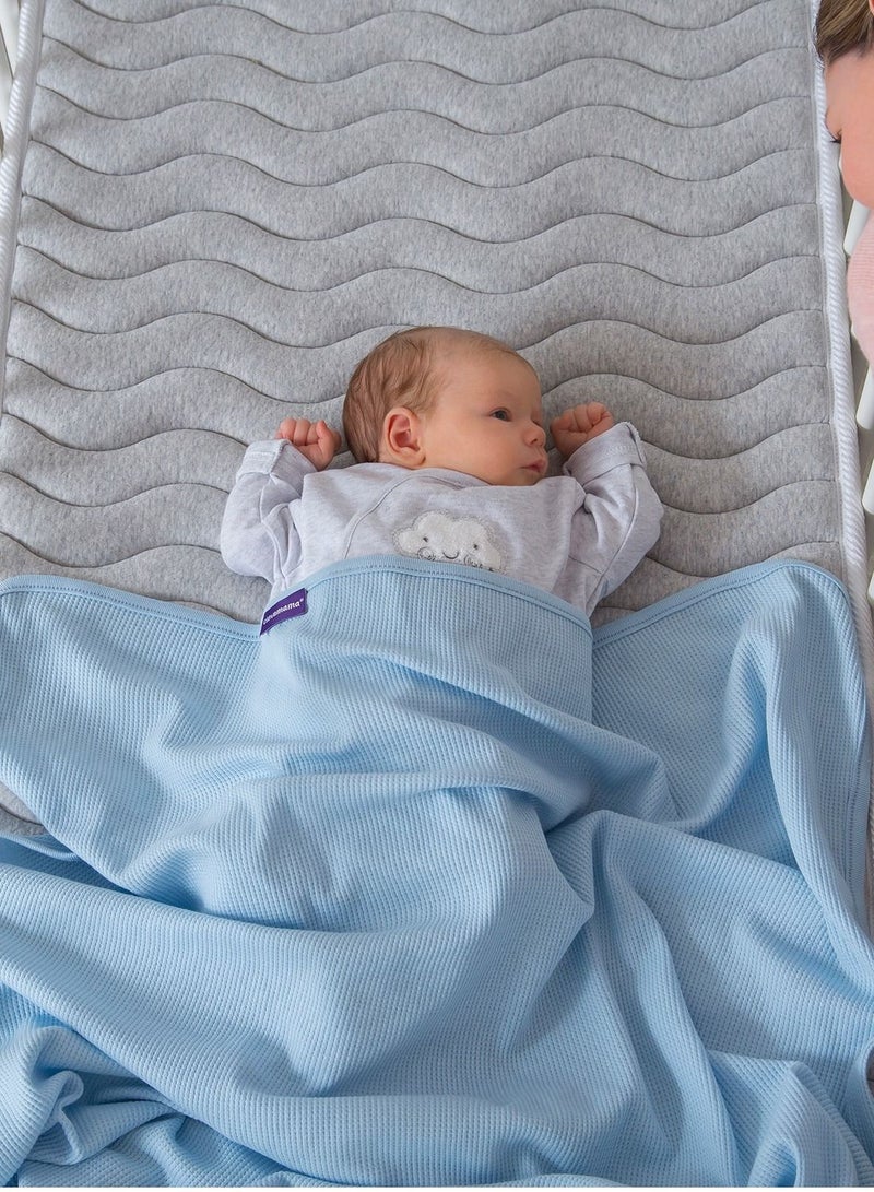Clevamama Waffle Weave Cotton Blanket Cot/Cot Bed 120 x 140 cm - Blue - Image 5