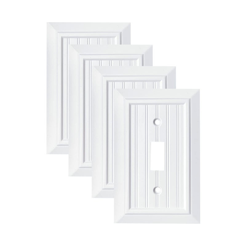 Pure White Classic Beadboard Wall PlatesLight Switch CoversElectrical Outlet Covers Switch Plates of Various Combination Nature Bamboo Fiber Wall plate 1 Gang Toggle 4 Pack