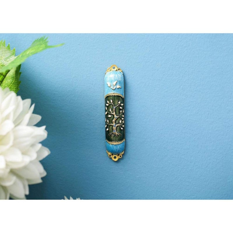 matashi Hand Painted Enamel Mezuzah Embellished with a Tree of Life Design with Gold Accents and Crystals by Matashi, (MTMZ221) - Image 4