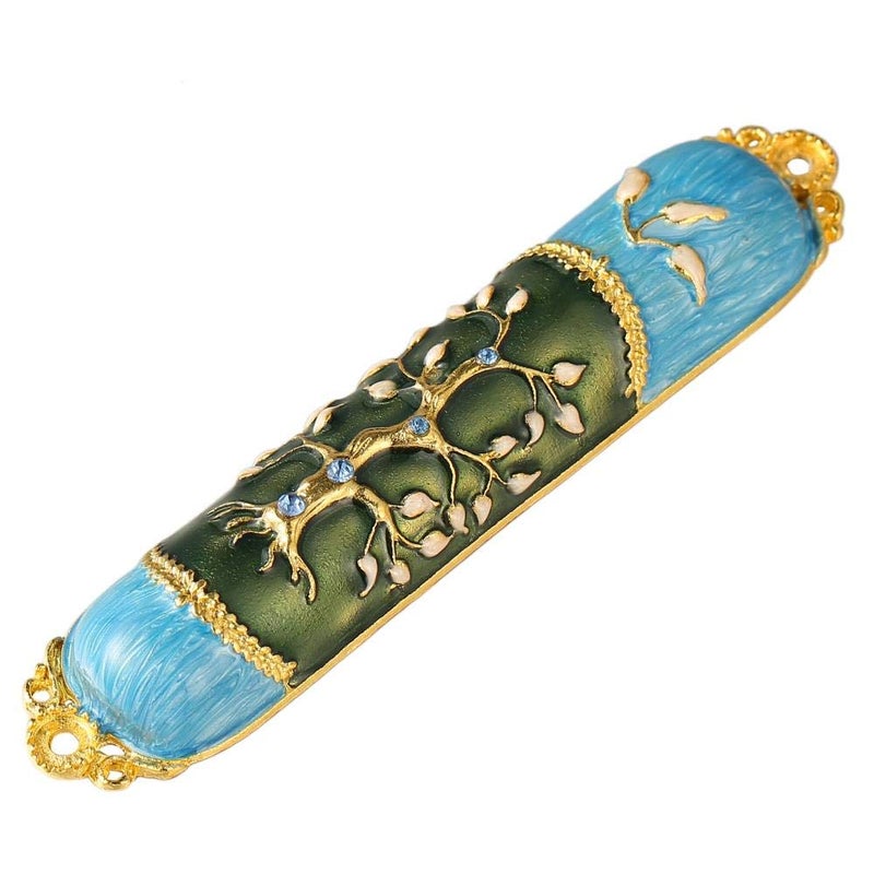matashi Hand Painted Enamel Mezuzah Embellished with a Tree of Life Design with Gold Accents and Crystals by Matashi, (MTMZ221) - Image 3