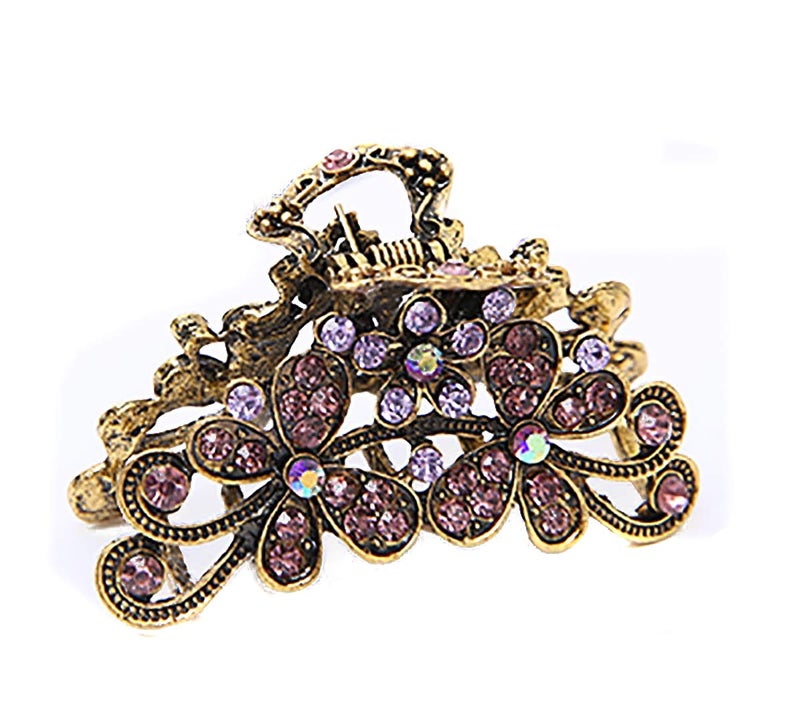 Retro Flowers Hair Claw Clip for Women Lady Vintage Alloy Rhinestone Hair Jaw Clips Hairpin Fancy Hair Barrette Clamp Purple