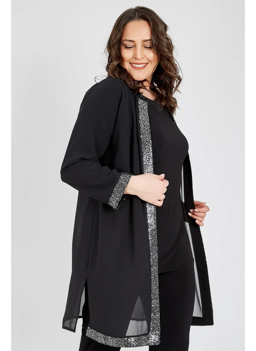 Arıkan Plus Size 3717 Jacket + Blouse Two Piece Set