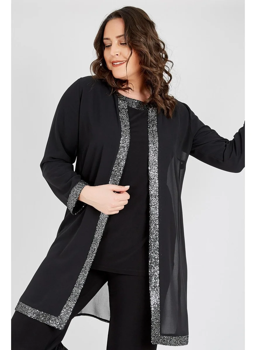Arıkan Plus Size 3717 Jacket + Blouse Two Piece Set