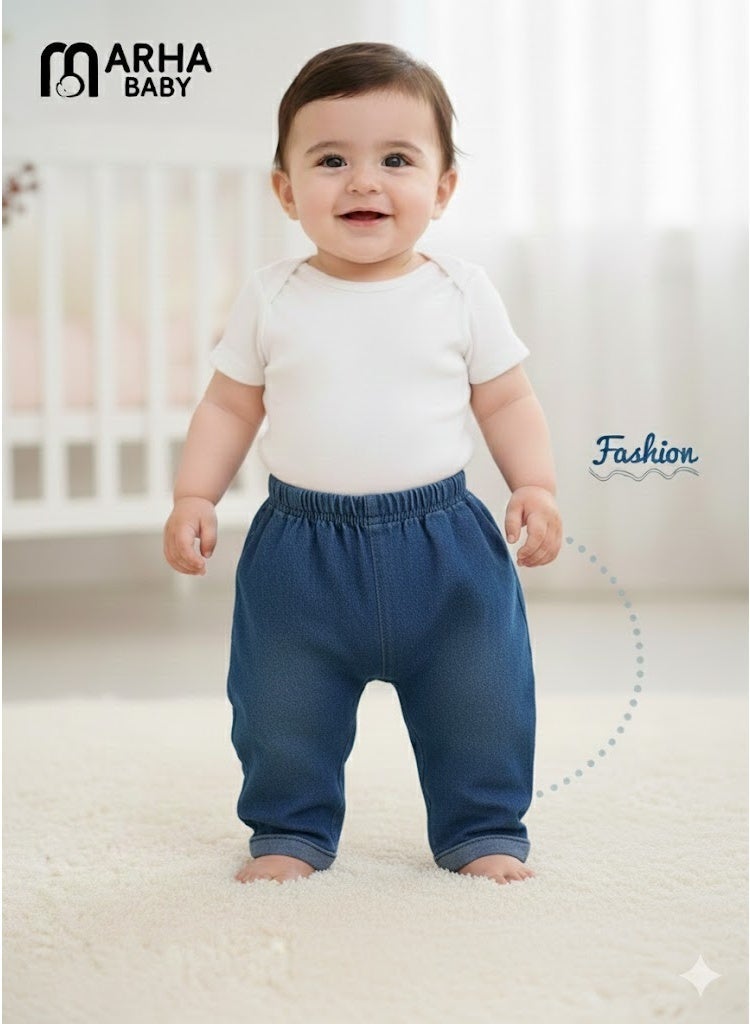 مرحبا بيبي ملابس جينز للأطفال من عمر 0 إلى 3 سنوات مصنوعة من القطن بنسبة 100% مناسبة للخريف والربيع، سراويل جينز للجنسين - Image 3
