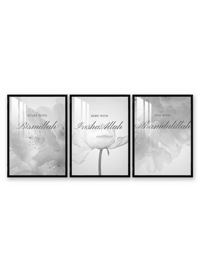 ماركتنا ثلاث لوحات جدارية120x60سم مع برواز اسود وطبقة اكريلك شفاف بتصميم إسلامي - Image 2