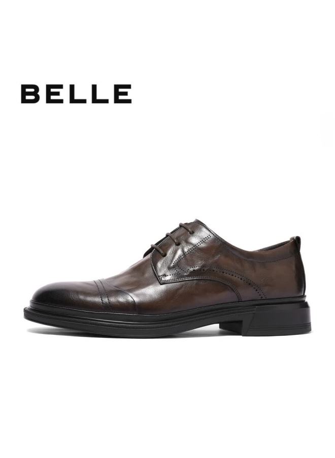 Belle Commuter Business Leather Shoes For Men, Spring And Summer Cowhide Shoes, Genuine Leather Shoes, Wedding Shoes, Professional Formal Shoes A1220, Brown, Size 42 - Image 1